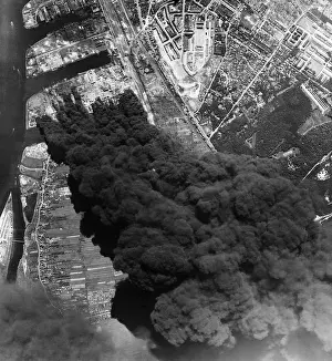 Air Force Prints: Aerial view of three oil refineries in Hamburg after bombing by U