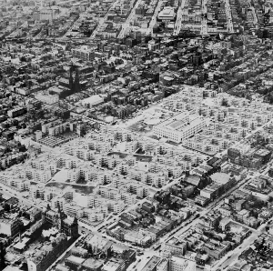 Brooklyn Prints: Aerial view of the Williamsburg Houses, low-rent housing in Brooklyn, NYC, 1939