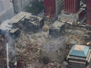 Skyscraper Prints: Aerial view of World Trade Center from the southwest