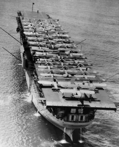 Observing Prints: Aeromarine 39-B airplane approaching the flight deck of USS Langley during landing practice