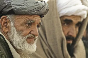 Candid Group Portrait Prints: Afghan elders listen to U.S. Soldiers at headquarters for the Afghan border police in Kandahar Province Afghanistan Dec