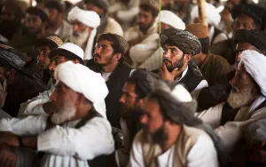 Opium Prints: Afghan farmers at a shura lead by Nawa District governor Haji Abdul Manaf in the Helmand province