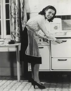 Shortages Prints: African American actress Lena Horne at a gas stove