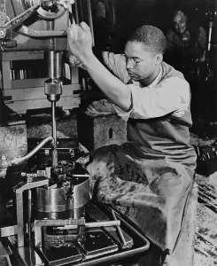 Manufacturing Prints: African American aircraft worker at Douglas Aircraft Company