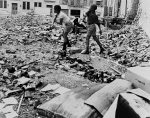Street Scenes Prints: African American boys playing in vacant lot