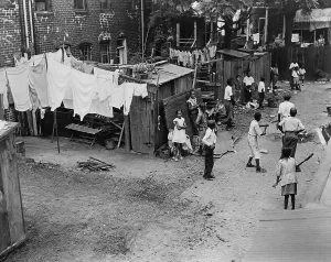 April Prints: African American children playing baseball in an alley