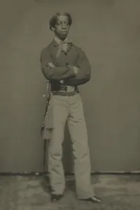 Union Army Prints: African American Civil War soldier in Union cavalry uniform with a sword