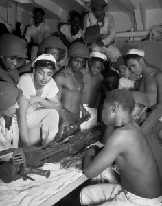 Lcgr1312 Prints: African American Coast Guard crew training to shoot the 20 MM guns during World War 2