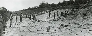 Punishment Prints: African American convicts in striped prison uniforms at forced labor in May 1922