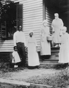 Sick Prints: African American family receiving food from the American Red Cross during the Flu epidemic