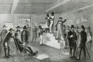 1860 Prints: African American family for sale at a slave auction in Virginia