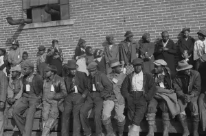 Relief Prints: African American flood refugees with ID tags at Forrest City