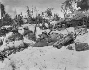 The Right To Fight Prints: African American Marines move through the trenches on the beach during the Battle of Peleliu