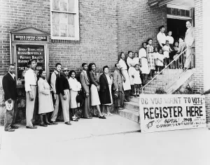 Lines Prints: African American men and women wait in line for voter registration