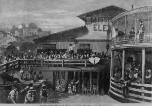 Riverboats Prints: African American passengers leaving Vicksburg