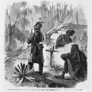 Louisiana Prints: African American pickets of the First Louisiana Native Guard guarding the New Orleans at a position in the swamps