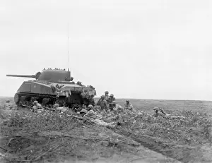 Bougainville Prints: African American soldiers prepare to advance with a tank along Empress Augusta Bay