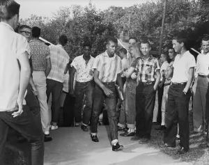 Race Discrimination Prints: African American students arrive at Clinton High School