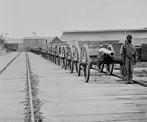 Union Army Prints: African American Union soldiers guarding 12-powder Napoleon cannons at City Point