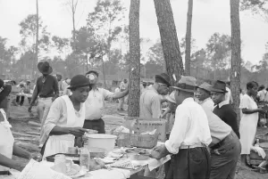 Planned Communities Prints: African American workmen having lunch