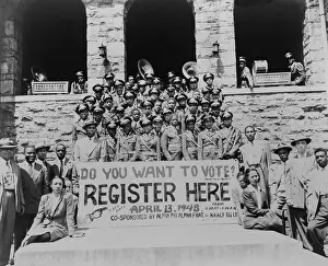 Demonstrators Prints: African Americans encouraging voter registration at an unidentified college campus in 1948