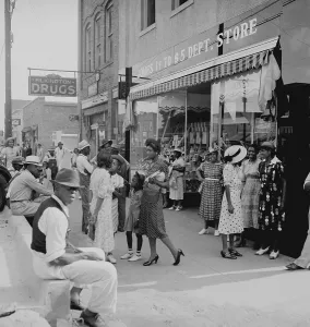 Retail Prints: African Americans shopping and visiting on main street of Pittsboro, North Carolina