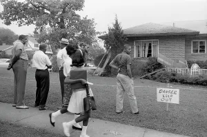 Birmingham Prints: African Americans viewing the bomb-damaged home of Arthur Shores
