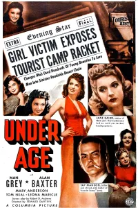 B Movie Prints: UNDER AGE, US poster, Alan Baxter (smoking cigarette), Nan Grey (middle right), 1941