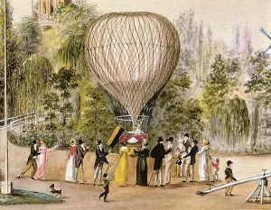 Watercolours Prints: Air balloon in the RosembaumschergartenVienna (19th c)