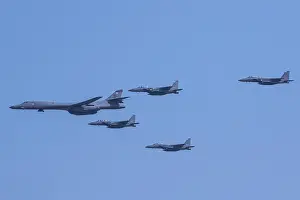 Maneuvers Prints: US Air Force B-1B Lancer, escorted by South Korean air force F-15K Slam Eagles