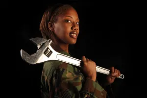 Stephanie Prints: US Air Force Senior Airman a female vehicle maintenance journeyman at Nellis Air Force Base poses for a Women's