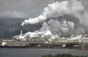 Metals Prints: Air pollution is visible from the Weyerhaeuser paper mills