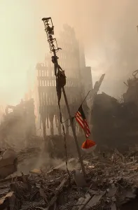2000s Prints: The airplane alert antenna sits amidst the rubble of the World Trade Center, Sept 13, 2001