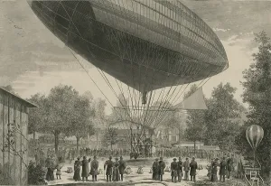 Aeronautics Prints: Airship powered by an electric motor developed by Albert