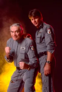 Borgnine Prints: AIRWOLF, from left, Ernest Borgnine, Jan-Michael Vincent, Alex Cord, 1984-86
