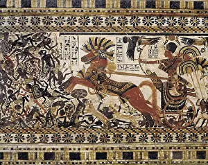 Furnitures Prints: AISA/Everett Collection Painted chest depicting a king on his chariot attacking an enemy