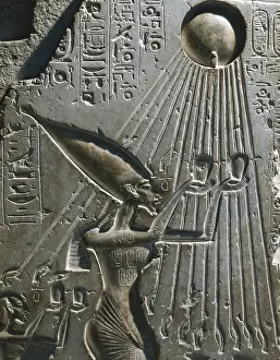 Ancient Egyptian Religion Prints: Akhenaten and his family offering to the sun-god Aten