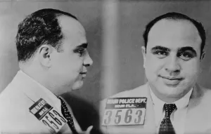 Mobster Prints: Al Capone (1899-1847), Prohibition era gangster boss in 1931 mug shot made by the Miami police