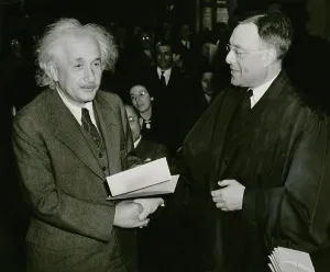 Exile Prints: Albert Einstein (1879-1955), receiving his certificate of American citizenship
