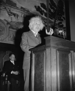 Exile Prints: Albert Einstein (1879-1955), speaking in Washington, D.C. ca. 1940