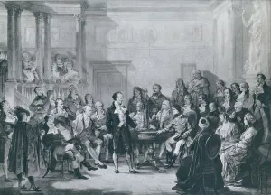 Napoleon Prints: Alessandro Volta (1745-1827), demonstrating his electricity generating apparatus to Napoleon