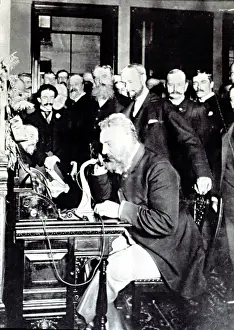 Technology Prints: ALEXANDER GRAHAM BELL, demonstrating how to make a phone call in New York
