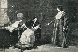 ALEXANDER VI (1431-1503); BORGIA, Cesare (1475-1507). Cesare Borgia relinquishing the purple before Pope Alexander IV. Engraving. AISA/Everett Collection**US SALES ONLY**