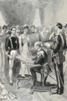 Regal Prints: ALFONSO XIII (1886-1941). The king receiving the Order of the Carter