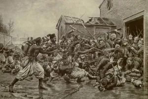 Algerians Prints: Algerian Turcos overcome German soldiers in house to house WW1 combat in Flanders
