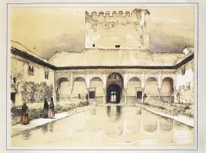 Orientalism Prints: The Alhambra of Granada. Arrayanes or Myrtle Courtyard