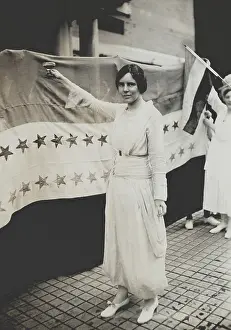 Banner Prints: Alice Paul raises a champagne glass to salute the ratification of the 19th Amendment in August 1920