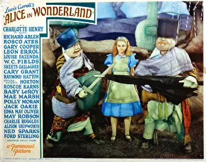 Oakie Prints: ALICE IN WONDERLAND, l-r: Jack Oakie, Charlotte Henry, Roscoe Karns on lobbycard, 1933