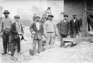 Mustaches Prints: Alien Subway workers with shovels dressed in their street clothing