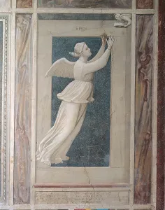 Allegories of Virtues and Vices, by Giotto, 1306 about, 14th Century, fresco, cm 120 x 60 - Italy, Veneto, Padua, Scrovegni Chapel. All
